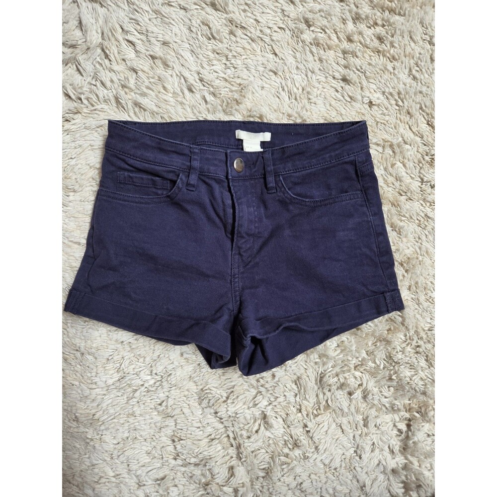 H&M Short Shorts Navy Size 2 Cotton Rolled Hem Twill College Minimalist Travel